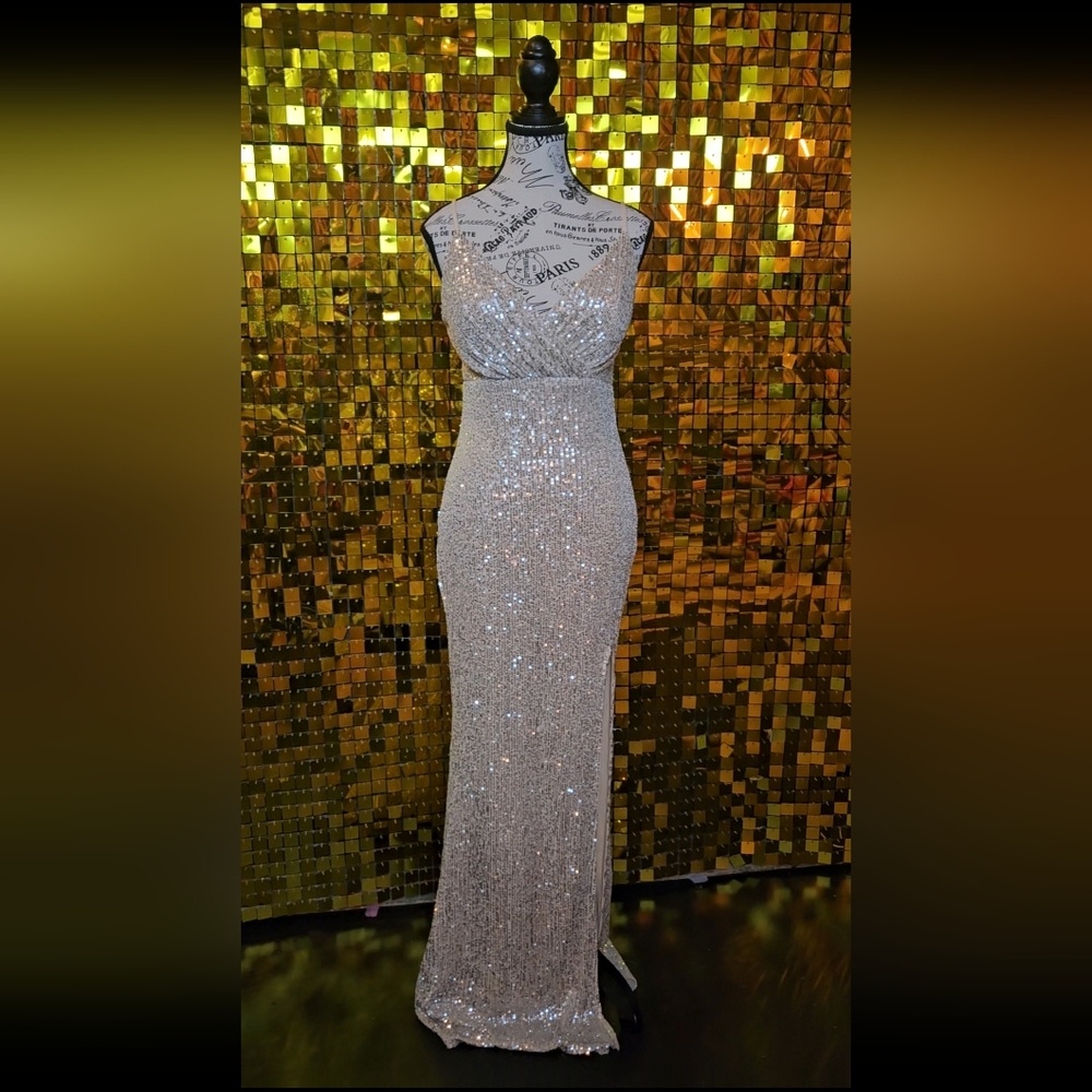 Silver Sequin Evening Gown A AFAR Size Small fits up to Medium